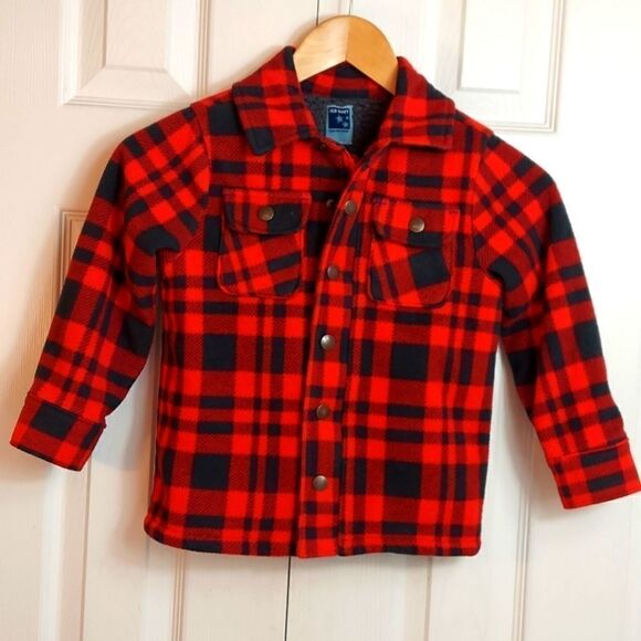 Old Navy Red Gray Buffalo Check Plaid Shacket 5T - Picture 2 of 11